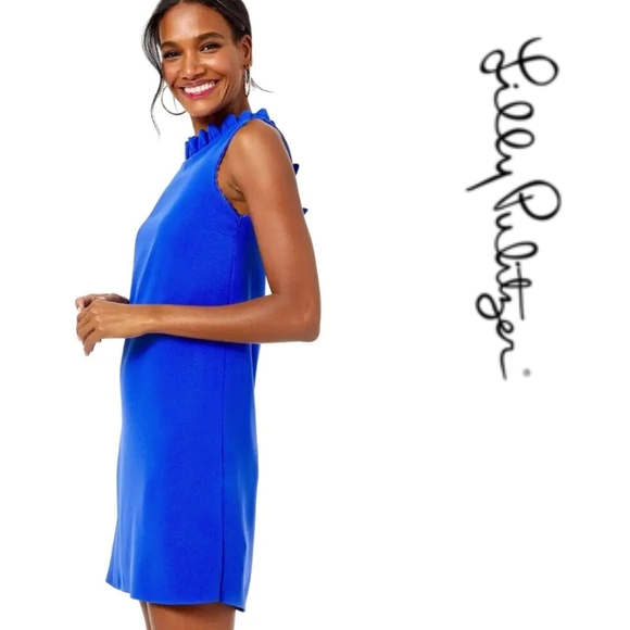 Lilly Pulitzer Blue Sleeveless Allegra Sheath Mini Dress - Picture 2 of 5